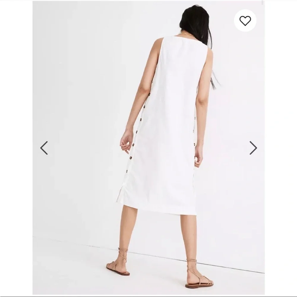 Madewell linen-cotton side-button off white cream midi dress medium - Picture 3 of 8